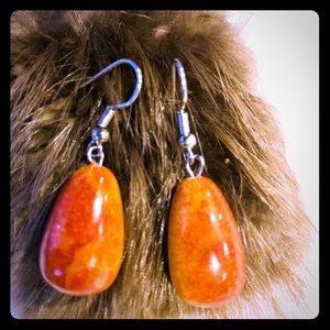 Natural Red Coral Stone Earrings